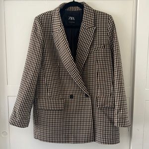 Zara Classic Checker Double Breast Blazer Jacket